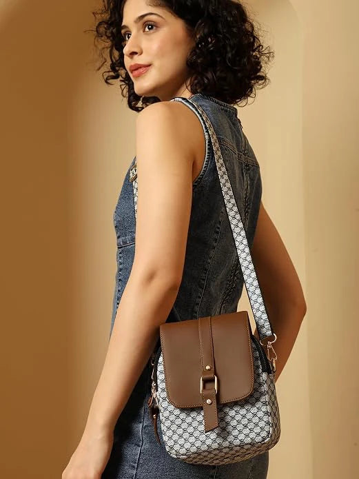 ENSAC Women's Quilted Crossbody Bag - Vegan Leather Sling Bag with Flap & Zip