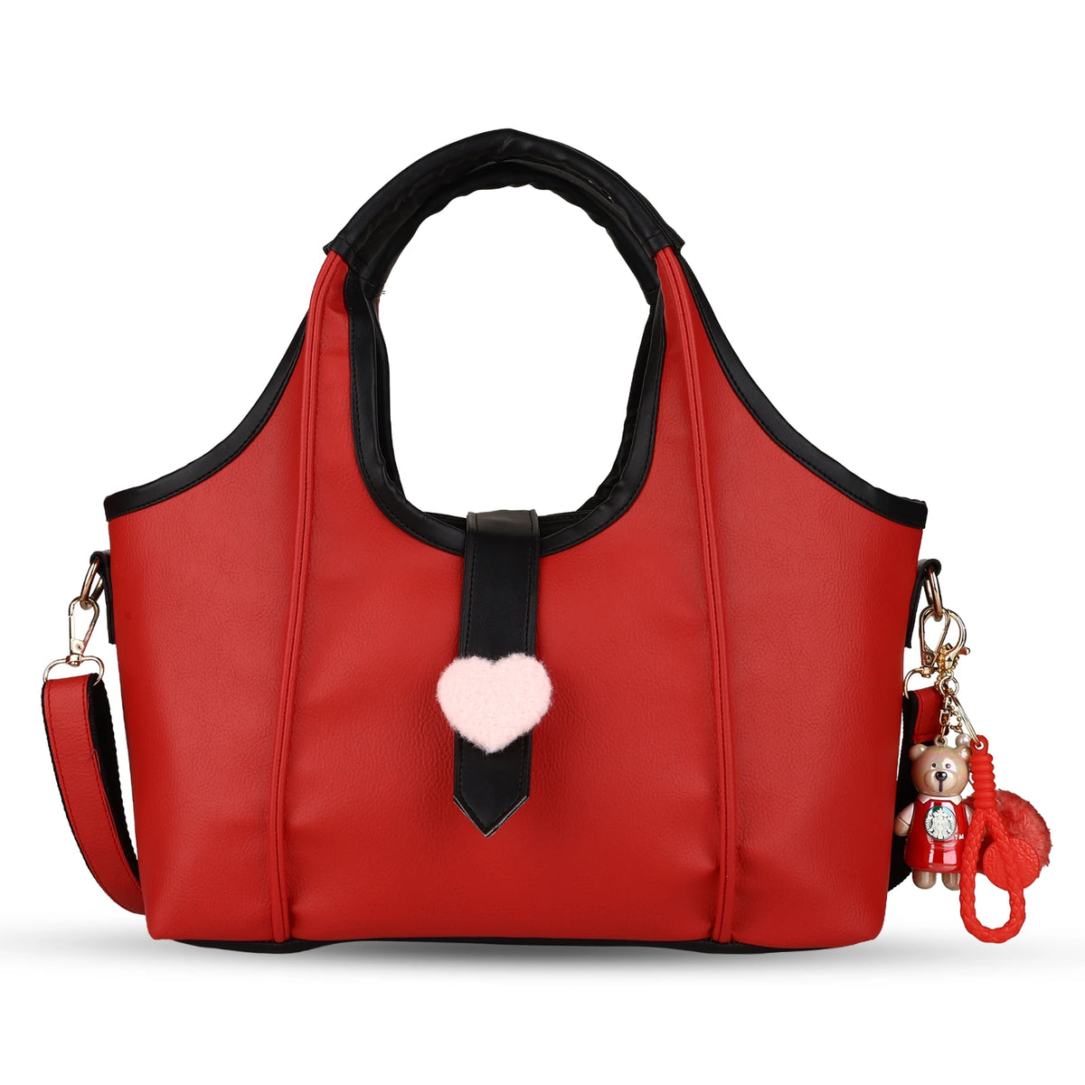 ENSAC Women's Red & Black Vegan Leather Hobo Shoulder Bag