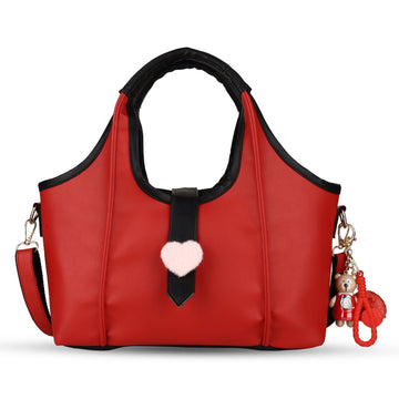 ENSAC Women's Red & Black Vegan Leather Hobo Shoulder Bag