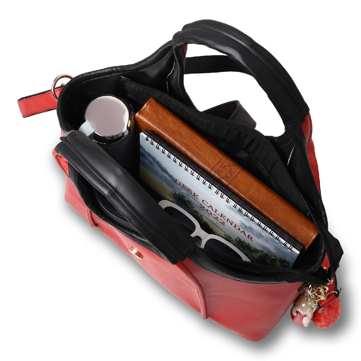 ENSAC Women's Red & Black Vegan Leather Hobo Shoulder Bag