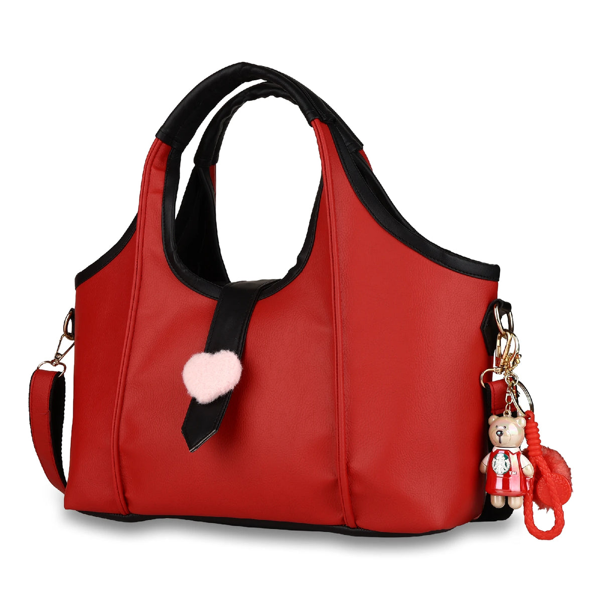 ENSAC Women's Red & Black Vegan Leather Hobo Shoulder Bag