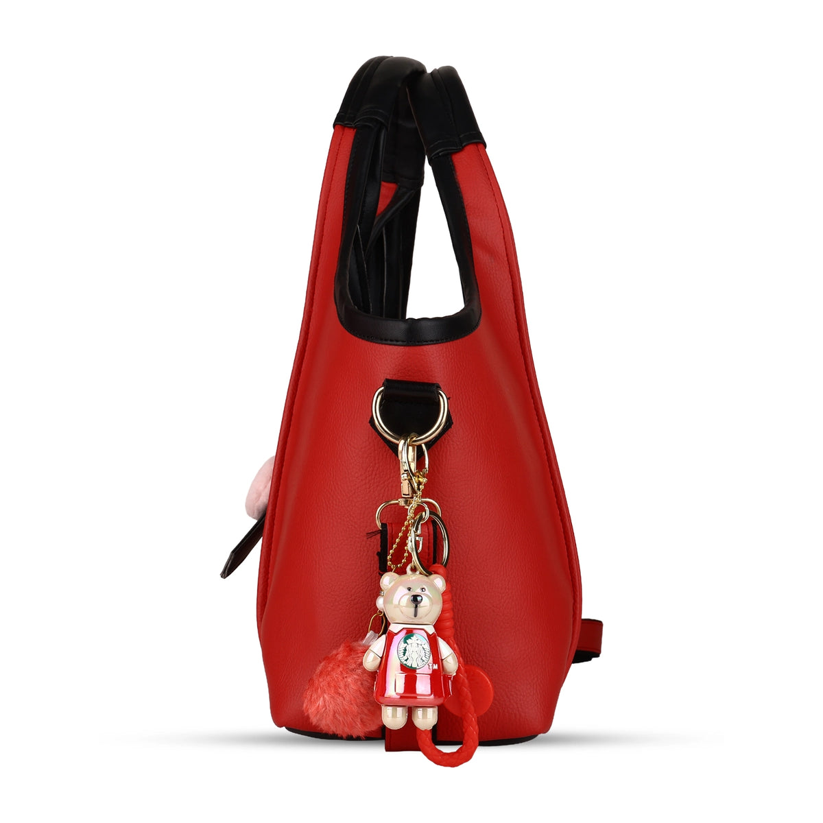 ENSAC Women's Red & Black Vegan Leather Hobo Shoulder Bag