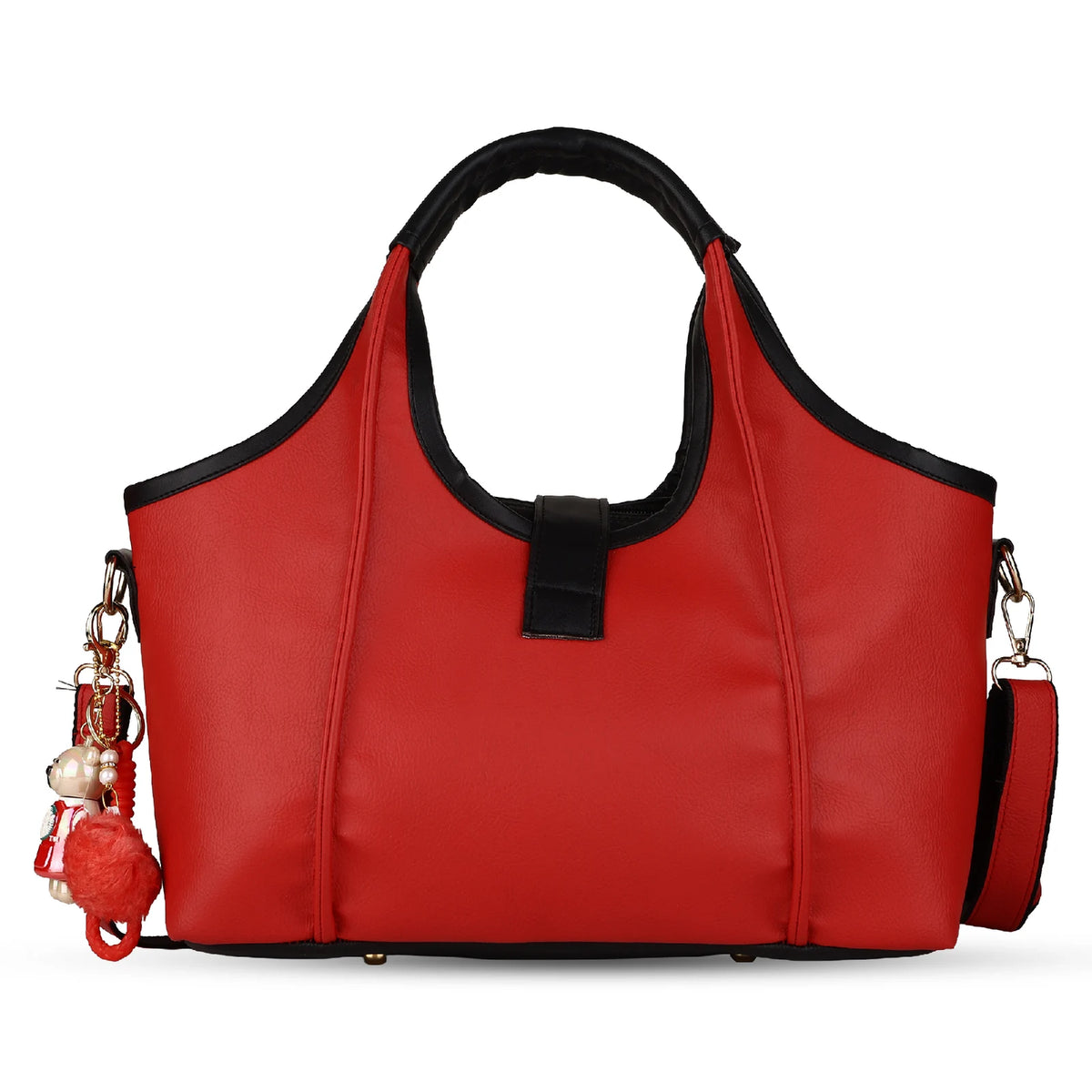 ENSAC Women's Red & Black Vegan Leather Hobo Shoulder Bag