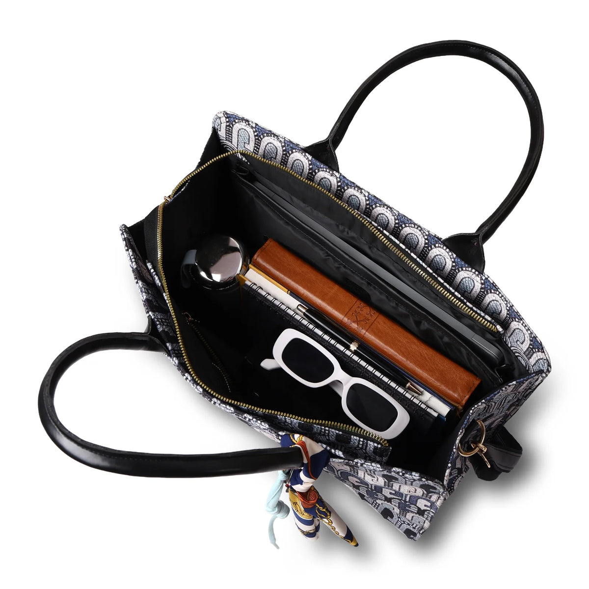 ENSAC Arch Monogram Structured Tote Bag for Women with Scarf Charm