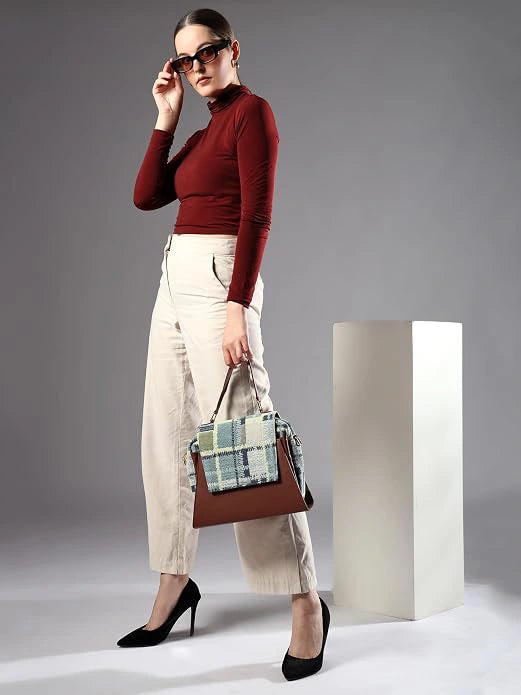 ENSAC Women's Structured Sling Bag - Woven Crossbody Bag with Top Handle