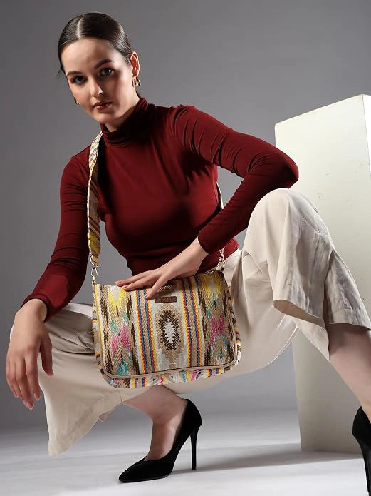 ENSAC Women's Structured Sling Bag - Woven Crossbody Bag with Top Handle