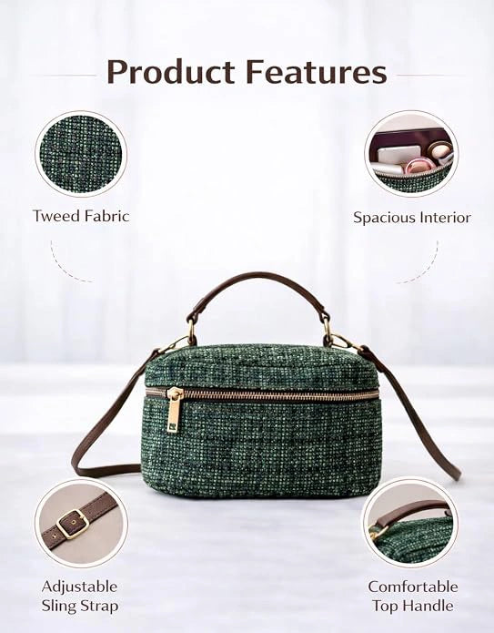 ENSAC Women's Tweed Mini Vanity Bag & Crossbody Shoulder Bag with Top Handle
