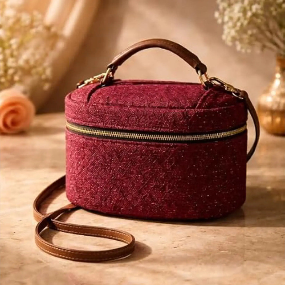 ENSAC Women's Tweed Mini Vanity Bag & Crossbody Shoulder Bag with Top Handle