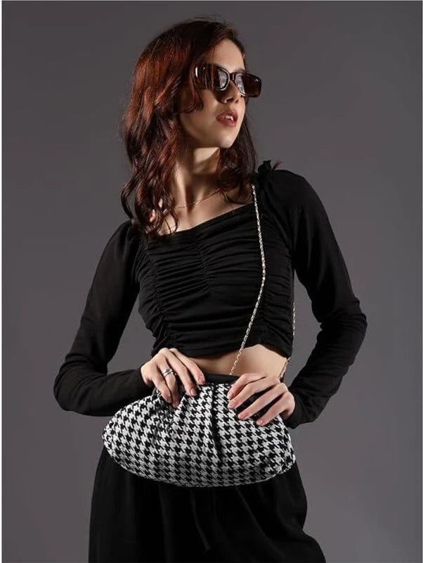 ENSAC Clutch Sling Bag for Women | Woven Jacquard Chain Strap Party Evening Bag