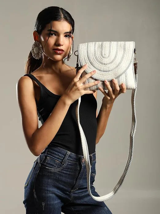 ENSAC Boho Sling Bag – Handcrafted Woven Jute Rope Crossbody Bag for Women