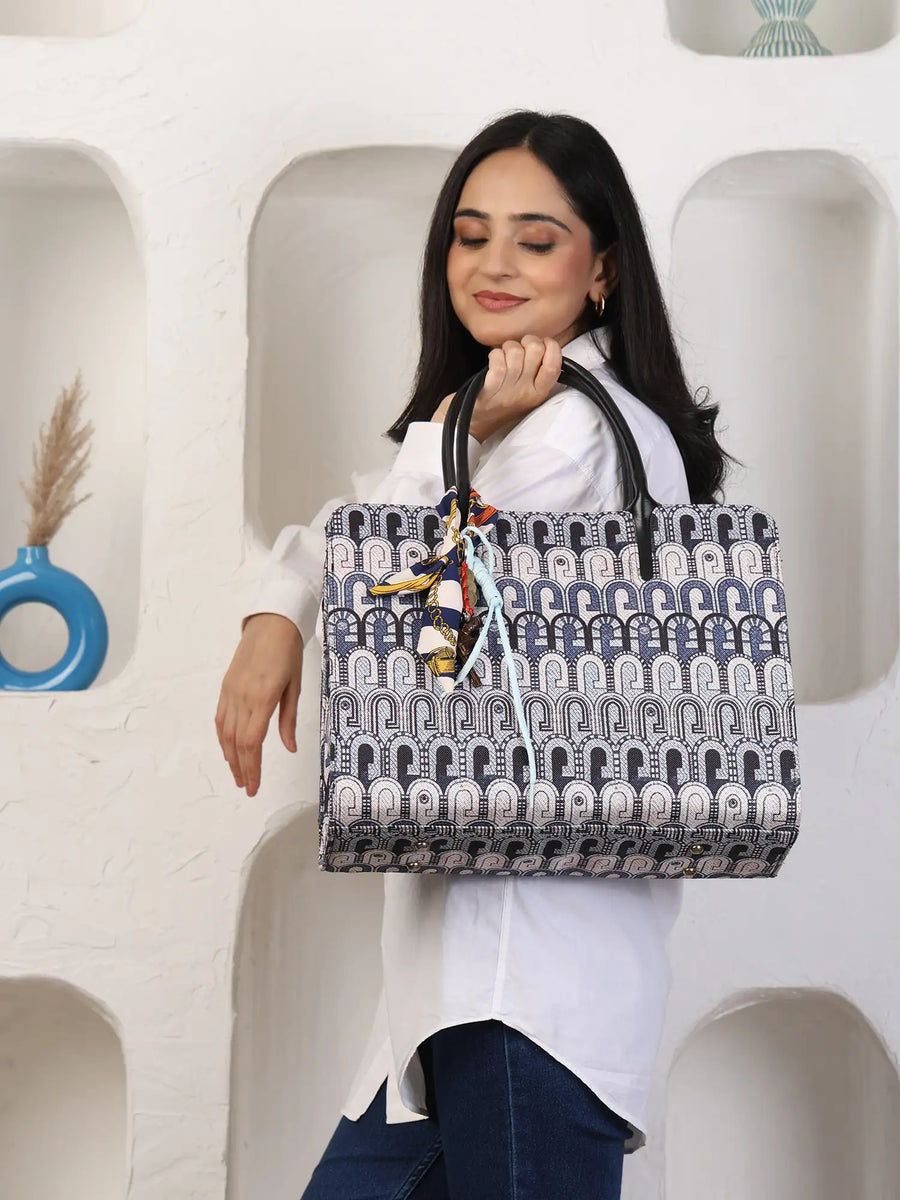A Structured Tote with an Arch Print