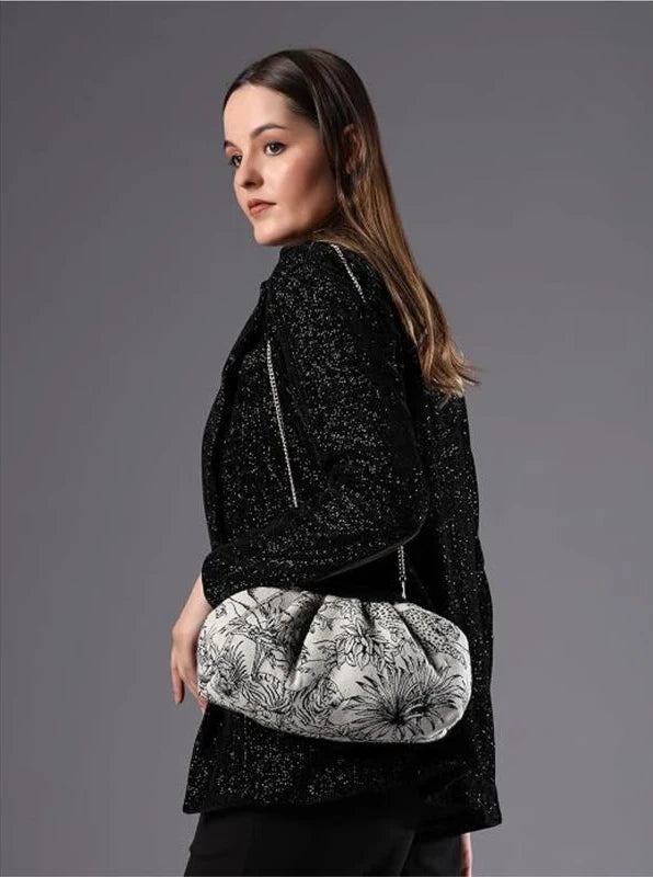 ENSAC Clutch Sling Bag for Women | Woven Jacquard Chain Strap Party Evening Bag