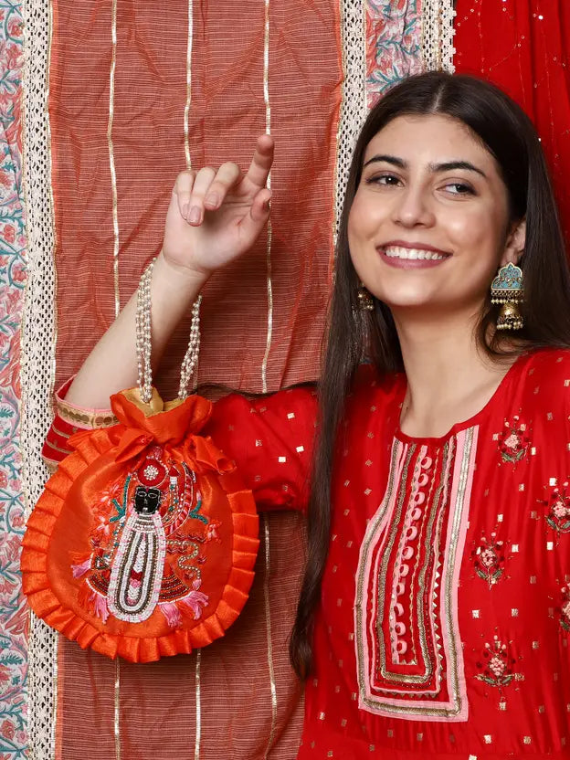 Ensac Women Beige Potli Bag (Pack of 2) | Stylish Ethnic Handbags for Parties & Weddings