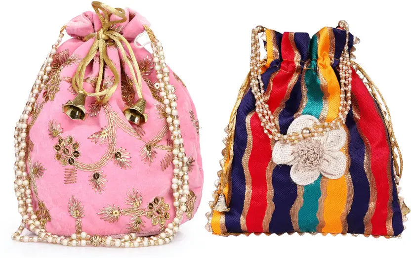 Ensac Women Multicolor Potli Bag (Pack of 2) | Ethnic Party Handbags for Women & Girls