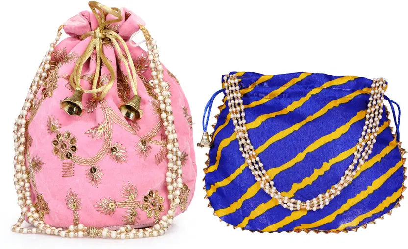 Ensac Women Blue Potli Bag (Pack of 2) | Ethnic Party Handbags for Women & Girls