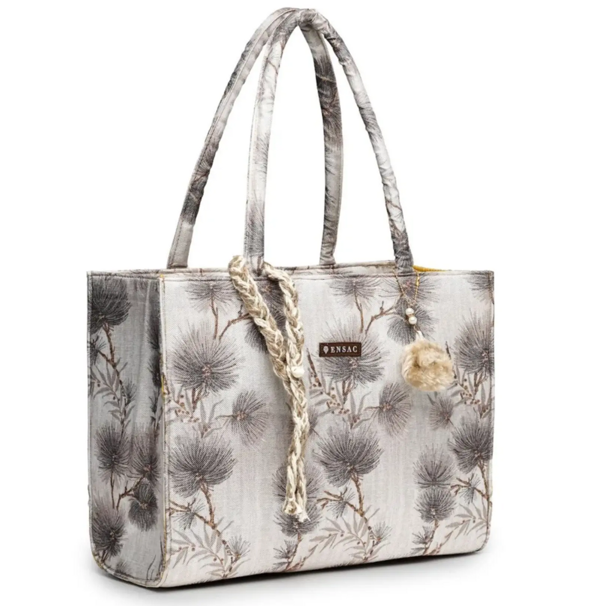 ENSAC Women Tote Bag - Printed Jute Shoulder Bag with Top Handle