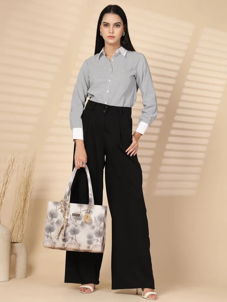 ENSAC Women Tote Bag - Printed Jute Shoulder Bag with Top Handle