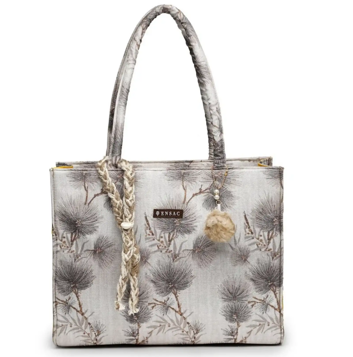 ENSAC Women Tote Bag - Printed Jute Shoulder Bag with Top Handle