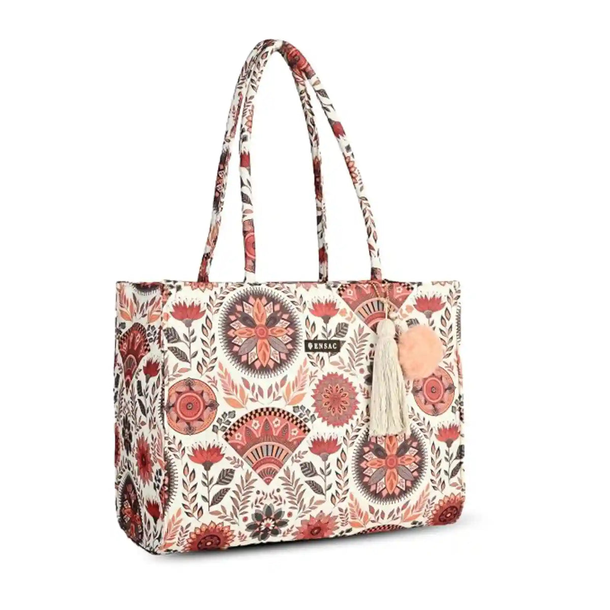 ENSAC Women Tote Bag - Printed Jute Shoulder Bag with Top Handle