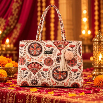 ENSAC Women Tote Bag - Printed Jute Shoulder Bag with Top Handle