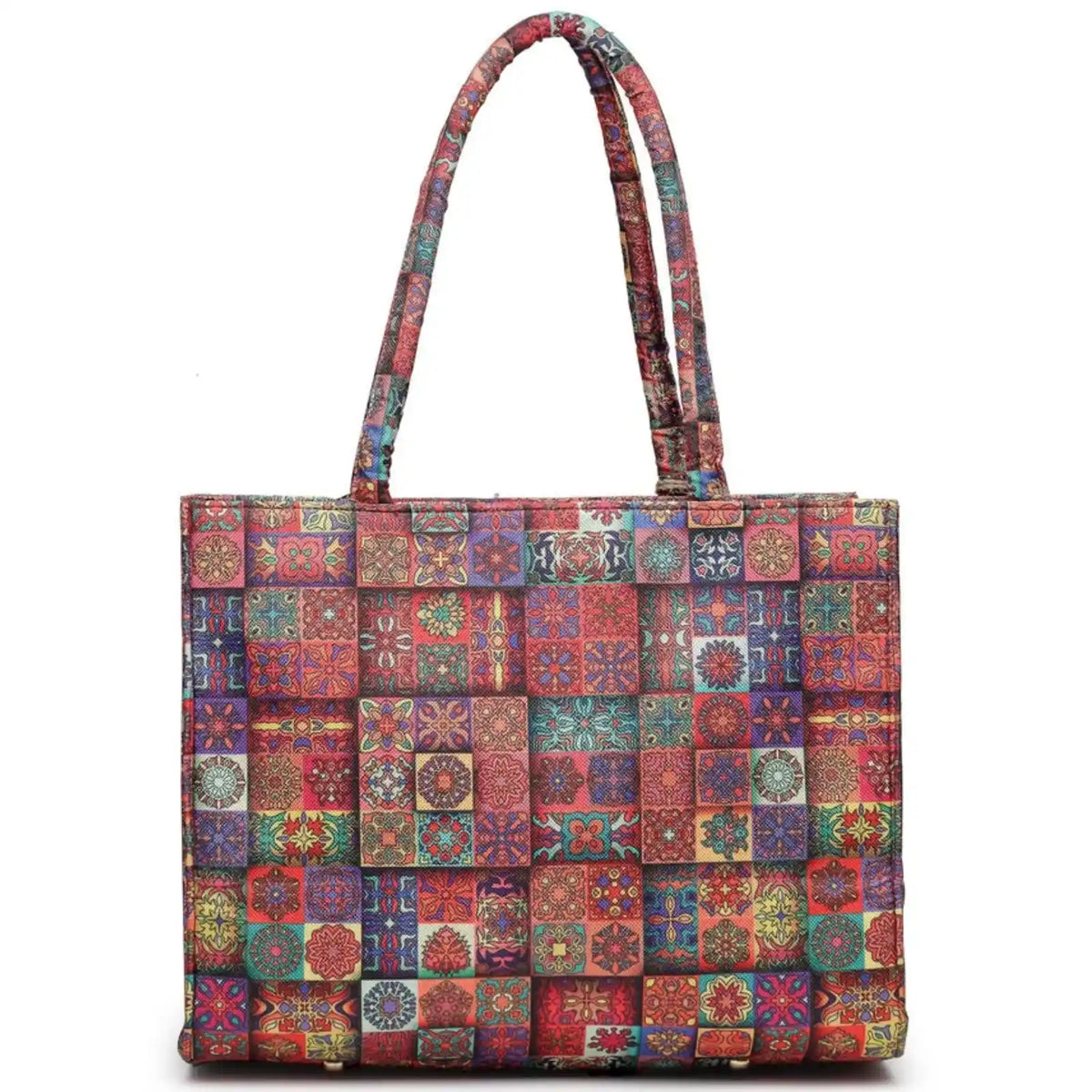 ENSAC Women Tote Bag - Printed Jute Shoulder Bag with Top Handle