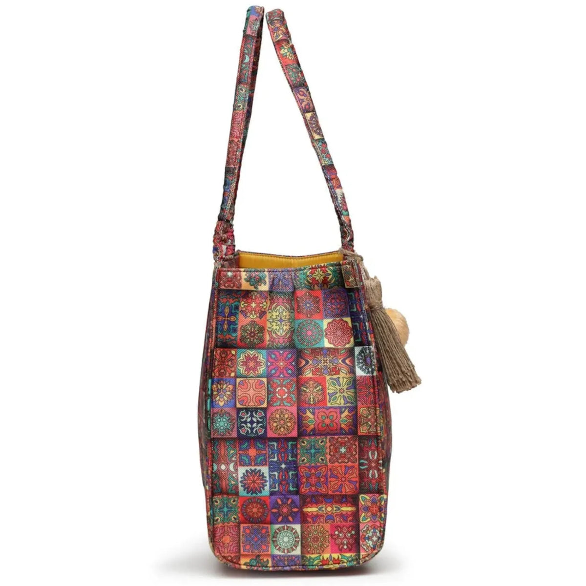 ENSAC Women Tote Bag - Printed Jute Shoulder Bag with Top Handle