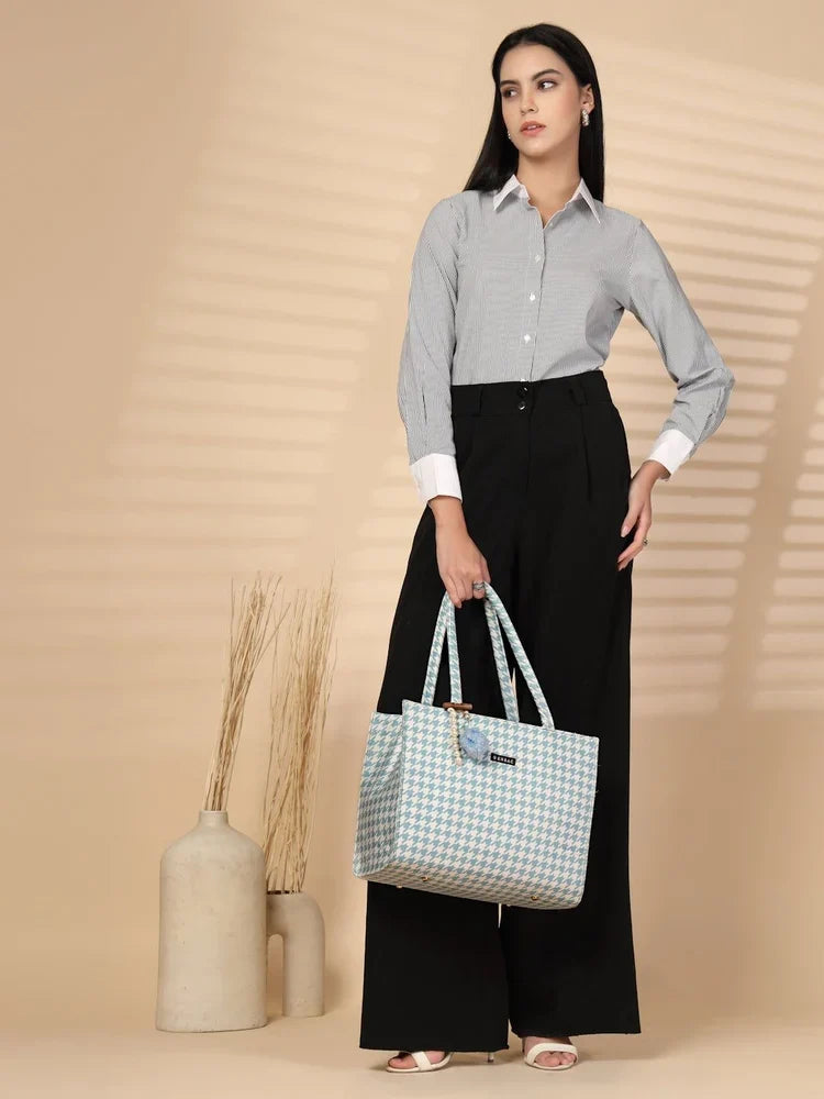 ENSAC Women Tote Bag - Printed Jute Shoulder Bag with Top Handle