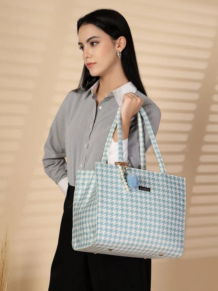 ENSAC Women Tote Bag - Printed Jute Shoulder Bag with Top Handle