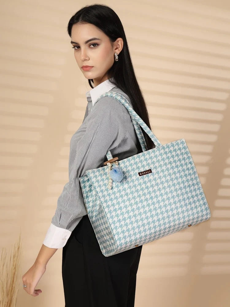 ENSAC Women Tote Bag - Printed Jute Shoulder Bag with Top Handle