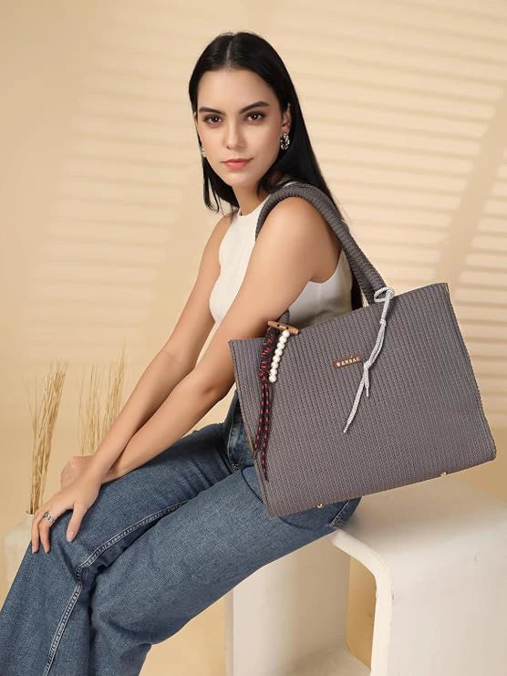 ENSAC Women Tote Bag - Printed Jute Shoulder Bag with Top Handle