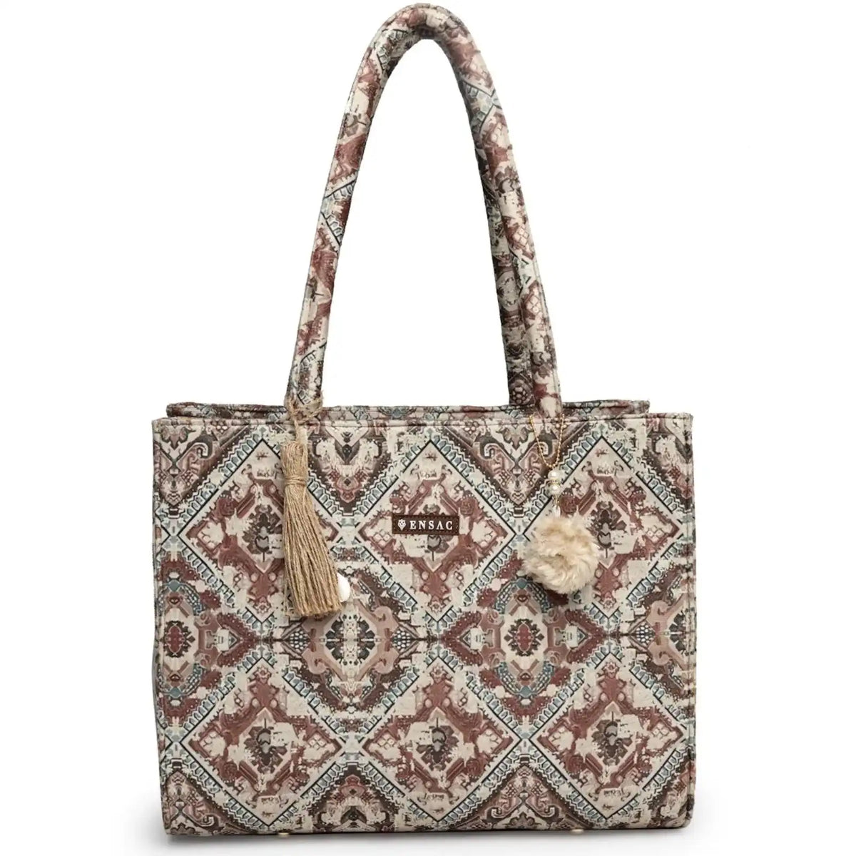 ENSAC Women Tote Bag - Printed Jute Shoulder Bag with Top Handle