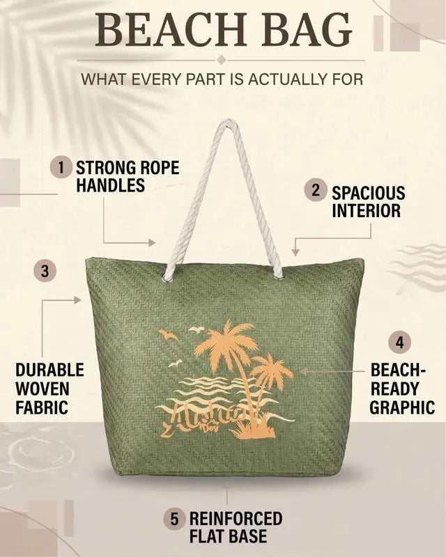 ENSAC Womens Beach Bag | Paper Straw Printed Tote Bag with Handles