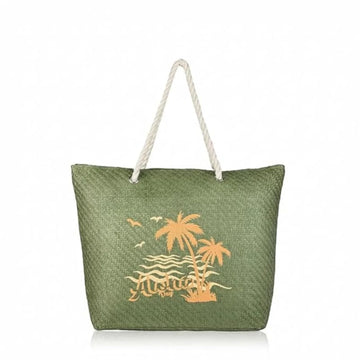 ENSAC Womens Beach Bag | Paper Straw Printed Tote Bag with Handles