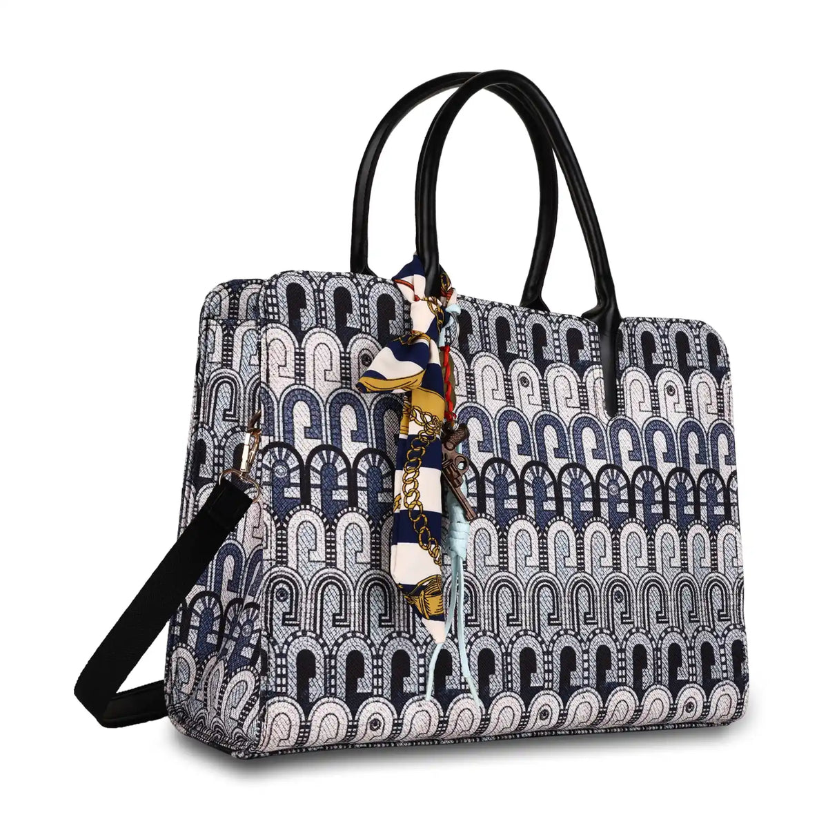ENSAC Arch Monogram Structured Tote Bag for Women with Scarf Charm